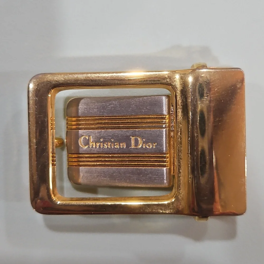 CHRISTIAN DIOR Vintage Gold Toned Silver 1.75 inch Belt Buckle